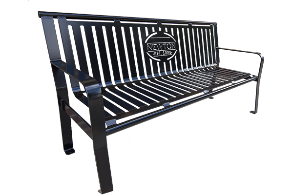 classic metal bench with logo